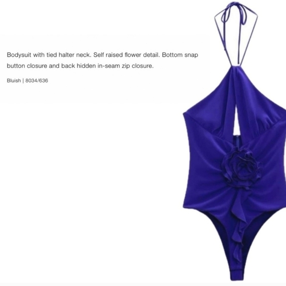 New Zara Rosette Floral Tie Halter Neck Bodysuit NWT XS - Picture 5 of 8